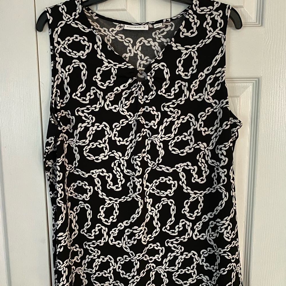 Susan Graver Black and White Chain Print Sleeveless Blouse & Skort Set
